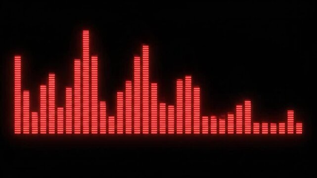 Vibrant red digital o equalizer bars dynamically visualize sound frequencies
