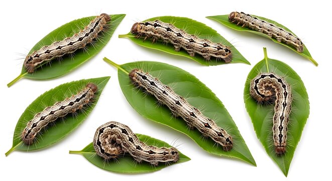 Caterpillars on green leaves insect.