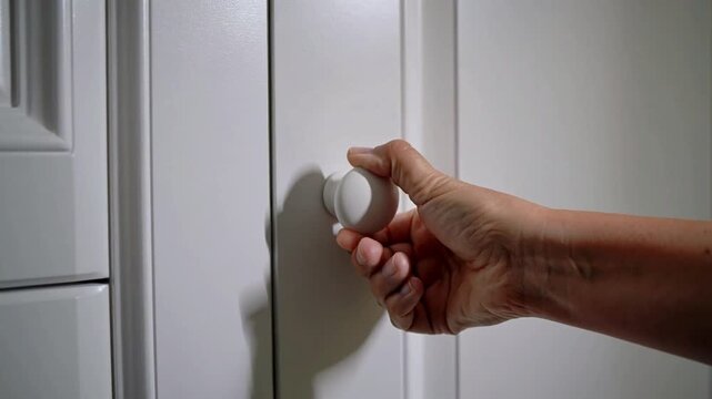Hand Reaching for a White Cabinet Knob image (95