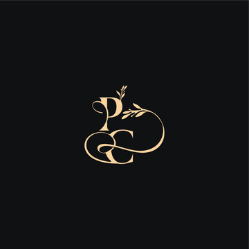 monogram elegant concept luxury feel with wavy line PC organic leaves wedding logo letter