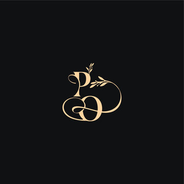 monogram elegant concept luxury feel with wavy line PQ organic leaves wedding logo letter