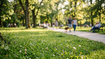 Obraz premium Sun kissed park path grassy foreground background dreamy tranquil nature photography