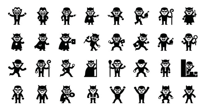 Dracula Icons: Black  White Glyph Set for Halloween  Horror