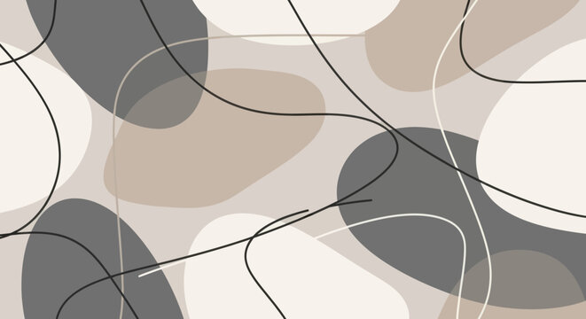 Abstract Organic Shapes and Lines Seamless Pattern - Modern Art Background