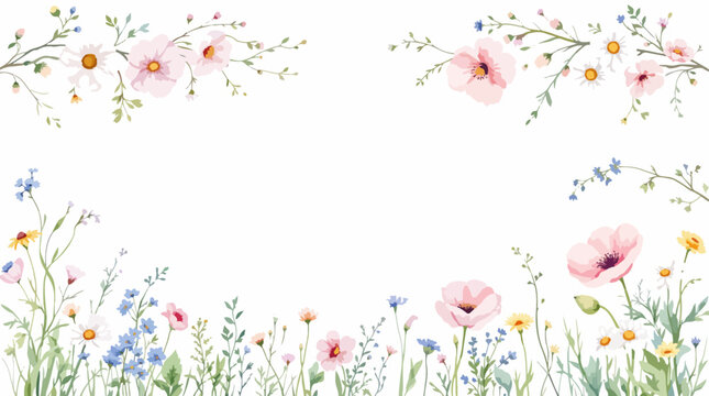 Charming Spring Wildflower Frames in Light Watercolor Illustration Style for Invitations