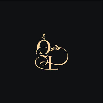 monogram elegant concept luxury feel with wavy line QL organic leaves wedding logo letter