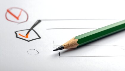 A green pencil marks a checkbox on a form