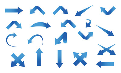 collection of blue direction arrows and symbols flat design vector illustration