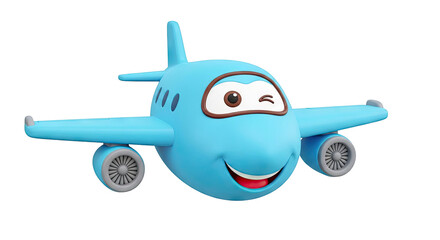 Fototapeta premium Happy Blue Cartoon Airplane with Winking Eye