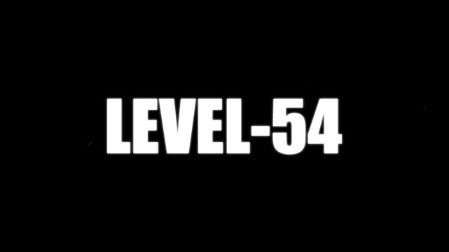 Prominent white sans-serif lettering reads LEVEL-54 against a dark black canvas with scattered brown specks adding a touch of visual texture and depth