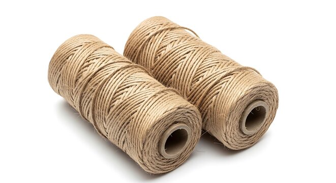 Spools of brown jute twine threads.