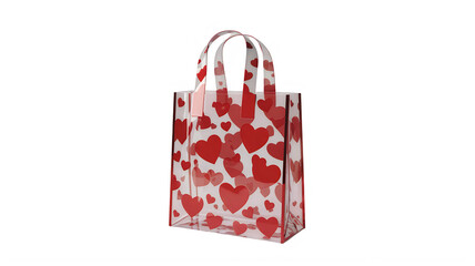 Transparent shopping bag with red heart pattern and black... isolated on a transparent background
