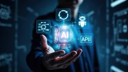 Fototapeta premium Innovative ai solutions showcase digital space technology visualization futuristic environment close-up view artificial intelligence concepts