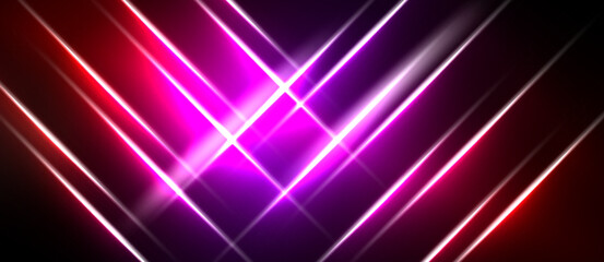 Abstract neon lines converge, creating vibrant light patterns against dark background. Intense magenta dominates visual space.