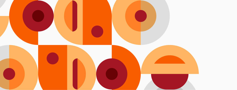 Retro logo design features overlapping circles, rectangles, text adobe in orange, red hues. Minimalist, geometric style.