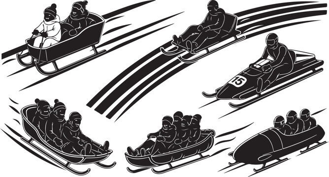 Bobsled and Skeleton Racing on Ice Track Illustration