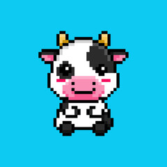 Fototapeta premium Vector illustration of Cute Cow Character with Pixel Art Design