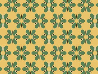 Fototapeta premium Elegant seamless green floral pattern with navy accents on yellow