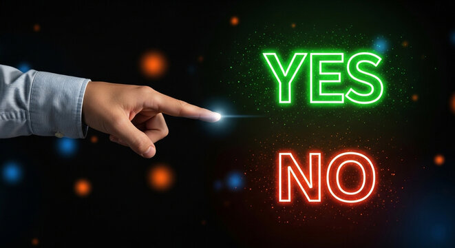 A hand pointing to a yes button