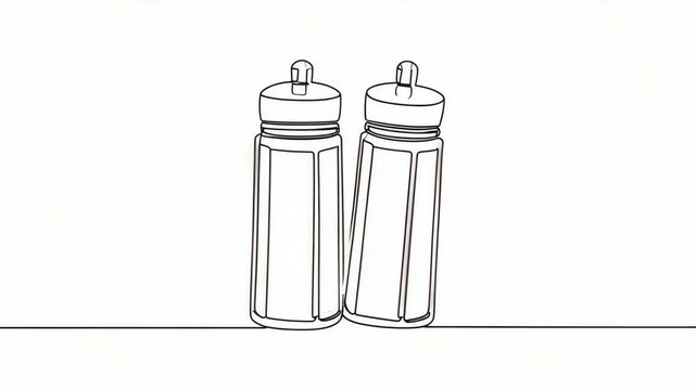 Minimalist continuous line drawing of salt and pepper shakers on a white background