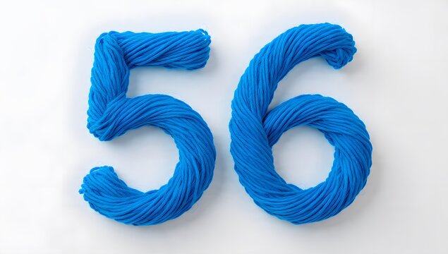 Blue yarn forming number fifty-six on white background