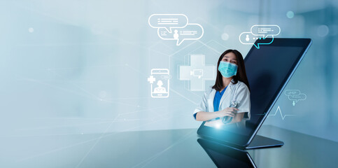 Doctor online, Virtual communication in hospital. Medical and consultation with patient, Medical...