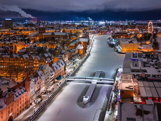 Aerial view of the beautiful main city in Gdansk at winter night, Poland © Patryk Kosmider