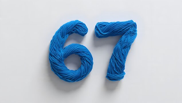 Blue Yarn Number 67 on White Background for Creative Design