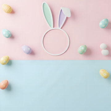 Cute Easter Bunny Ears Pastel Background