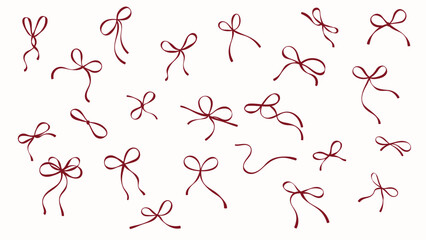 Set of Hand-Drawn Red Ribbon Bows 
