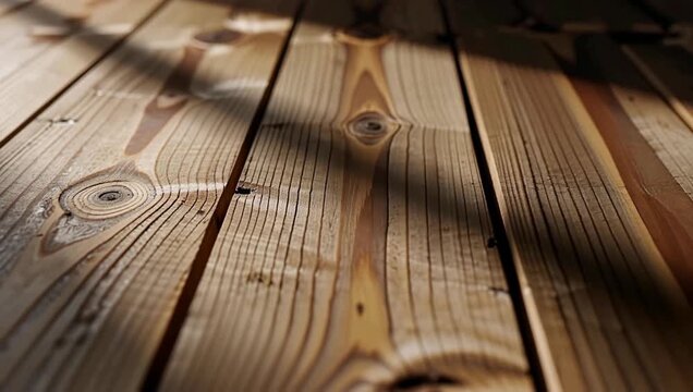 Close-up of Wooden Planks with Shadows and Natural Wood Grain Texture.