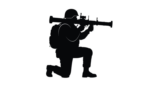 Soldier kneeling with rocket launcher a striking black silhouette