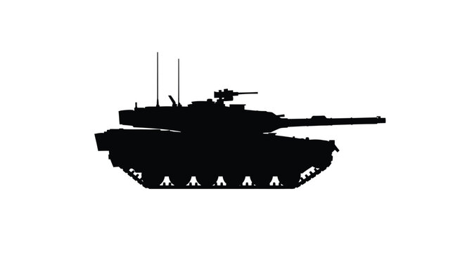 Black silhouette of a modern main battle tank side view silhouette