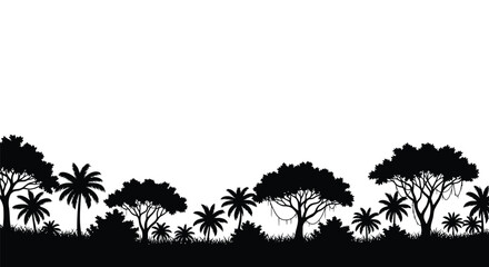 Tropical trees and palm fronds create a dark striking silhouette © SAKINA
