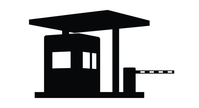 Black silhouette of a guard booth with a barrier arm security checkpoint silhouette