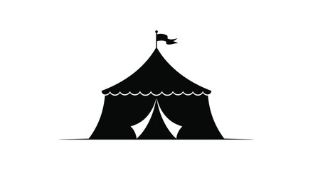 A striking black tent illustration with a fluttering flag silhouette © SAKINA
