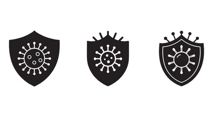 Obraz premium Black shield icons with white virus symbols for protection and safety concept