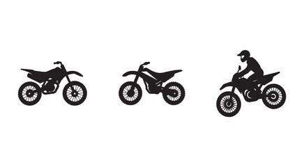 Obraz premium Black silhouettes of motorcycles and motorcyclist on white background motorbike and rider illustrations for various uses