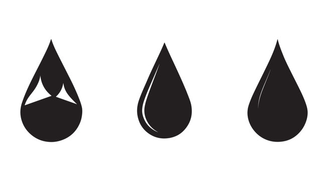 Black teardrop shapes with different reflections and light effects on white background  various droplet icons