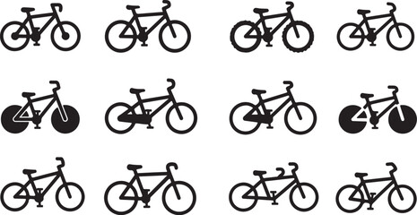Obraz premium Bicycle Silhouettes in Various Positional Arrangements on White Background