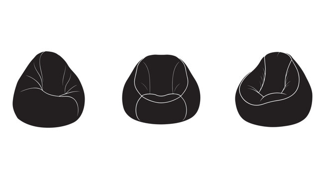 Set of bean bag chair silhouettes in different positions  furniture for home and office interior design
