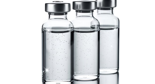 Sterile Glass Vials with Liquid and Bubbles in Row