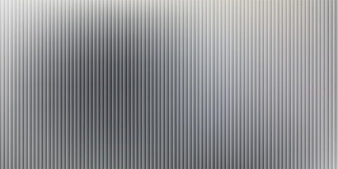 Fototapeta premium Acrylic satin corrugated glass texture light gray background. Blurred soft ribbed transparent striped door window overlay. Metal silver reeded polycarbonate sheet. Abstract vertical gradient pattern
