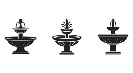 Fototapeta premium Three black and white illustrations of different fountains with water spouts and basins in various designs on white background