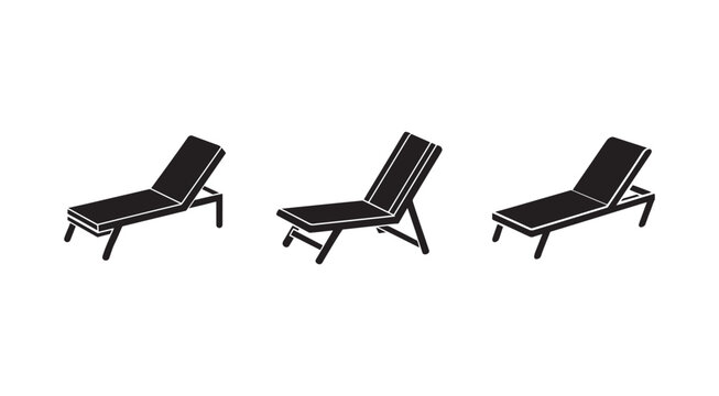Three black lounge chairs in different positions for relaxation and comfort in outdoor settings like beaches and pools  modern and sleek design