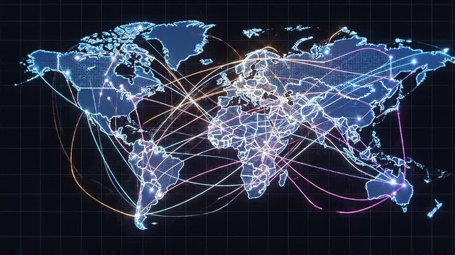 Global connections and international network map.