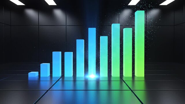 A 3D bar graph with blue and green bars.