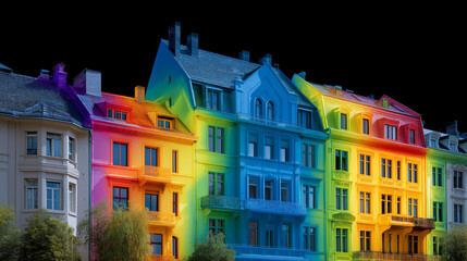 Fototapeta premium A thermal imaging scan of a building revealing heat loss areas, illustrating energy efficiency concepts and building inspections for real estate and sustainable architecture projects. cinematic