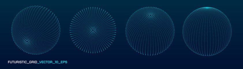 Cyberpunk 3D sphere with wireframe grid and dot mesh. Holographic HUD geometry for futuristic UI, VR and tech design concepts © Art_Stars