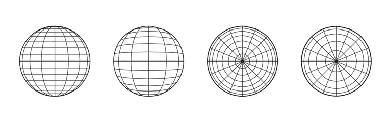 Earth sphere 3D wireframe with geometric grid structure PNG. Globe icon showing latitude lines and circular mesh for worldwide digital projects. © Art_Stars